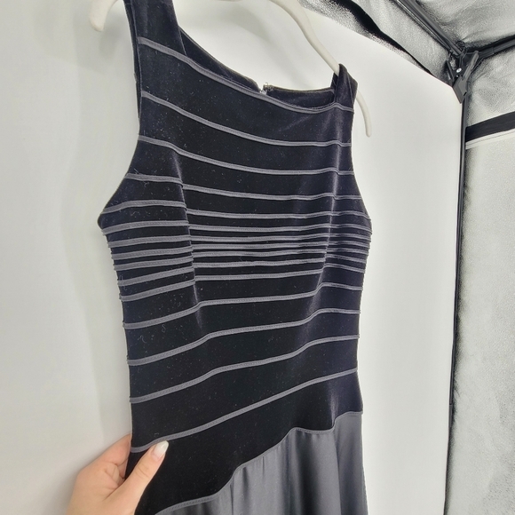 Tadashi Shoji vintage Velvet Maxi Dress black Sleeveless A-Line Satin Gown 8 - Picture 6 of 7